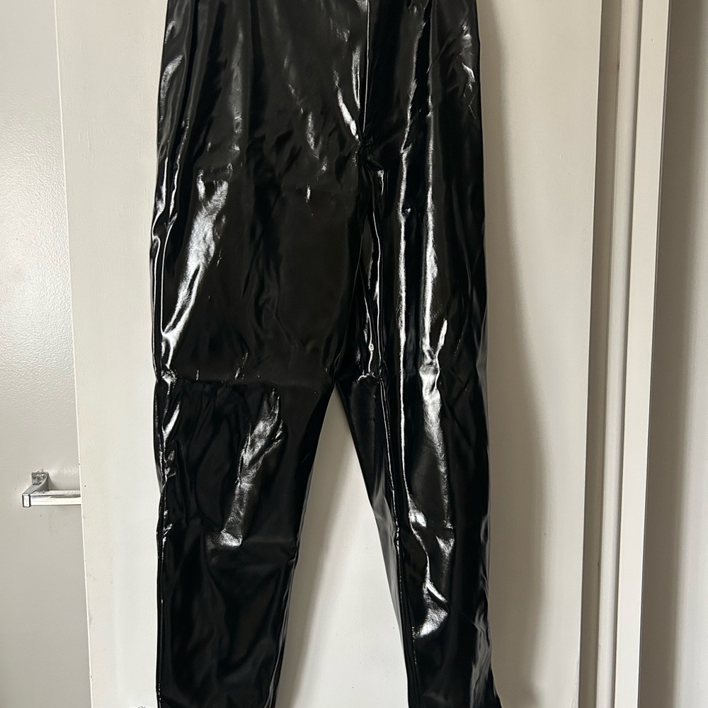Shiny Black Vinyl-Style Pants